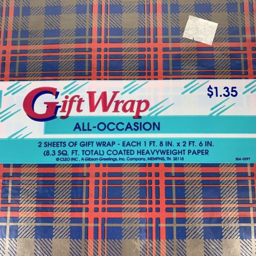 Vintage Cleo Plaid All Occasion Gift Wrap Sheets Two 20 x 30 Inch Wrapping Paper - Picture 3 of 9